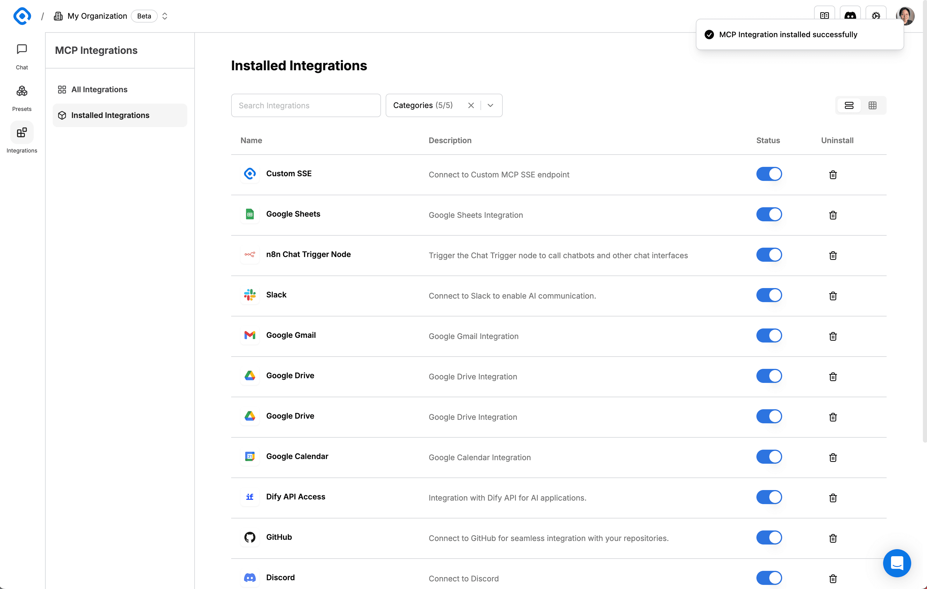 Integration Information Entry